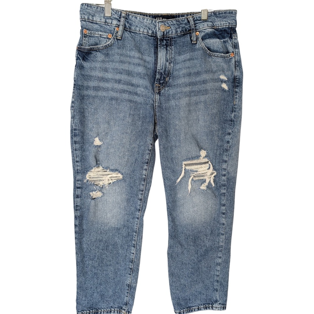 GAP Universal Slim Boyfriend Jeans Womens 10/30R‎ Blue Distressed Ripped